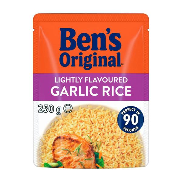 BEN'S ORIGINAL LIGHTLY FLAVOURED GARLIC MICROWAVE RICE POUCH 250G