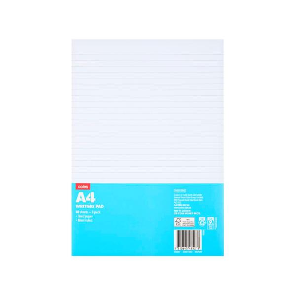 COLES A4 WRITING PAD 3 PACK