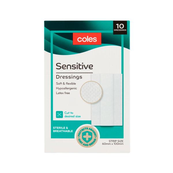 COLES SENSITIVE DRESSINGS 6X10CM 10PK