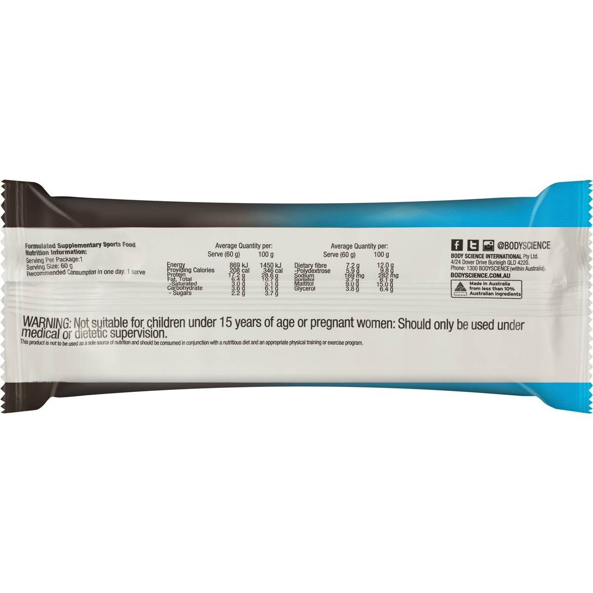 BSC High Protein Low Carb Bar Dark Choc Cookie 60g