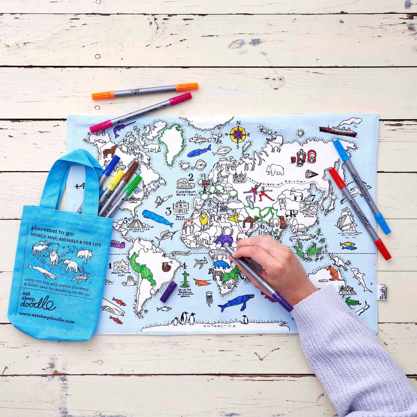 World Map Tablecloth Placemat to Go by Eat Sleep Doodle Art and Craft for Kids Travel Toys 3yrs+
