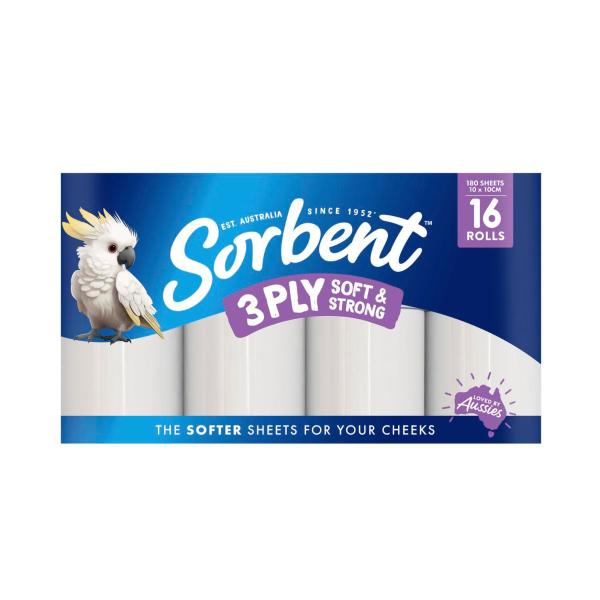 SORBENT 3-PLY SOFT & STRONG TOILET PAPER 16 PACK