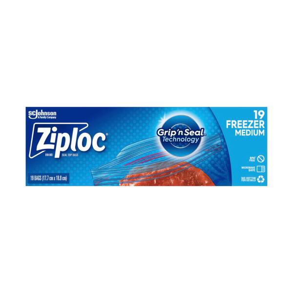 ZIPLOC RESEALABLE FREEZER MEDIUM STORAGE BAGS 19 PACK