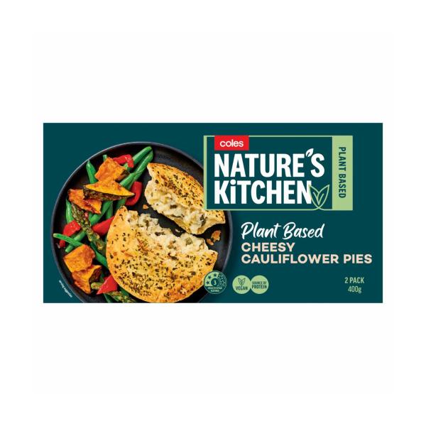 COLES NATURE'S KITCHEN CHEESY CAULIFLOWER PIES 2PK 400G