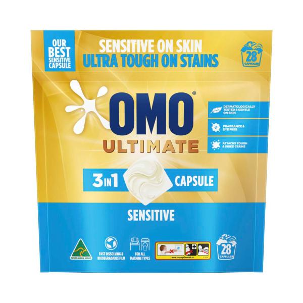 OMO ULTIMATE SENSITIVE 3IN1 LAUNDRY DETERGENT CAPSULES 28 PACK