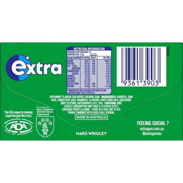 Wrigley's Extra Spearmint Chewing Gum - 14 Pieces