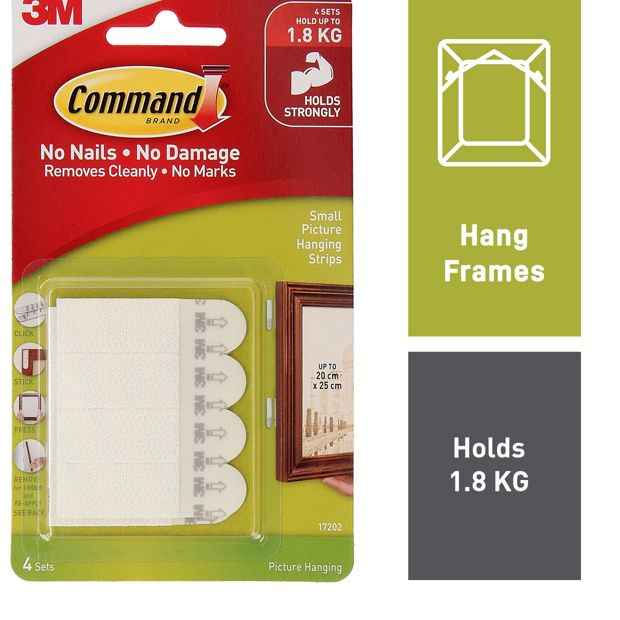 4 Pack 3M Command Picture Hanging Strips Small - White