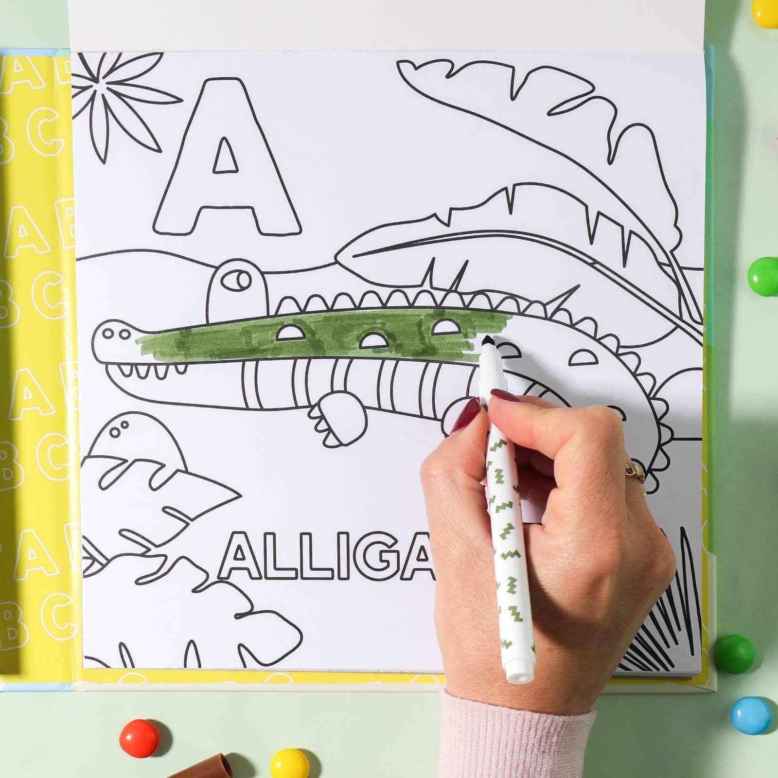 Alphabet Safari Colouring Activity Kit with 8 Markers and 32 Colouring Pages by Journey Of Something Art and Craft for Kids Travel Toys Early Literacy 3yrs+