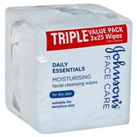 Johnson's Face Care Moisturising Facial Cleansing Wipes For Dry Skin 3 x 25 Pack
