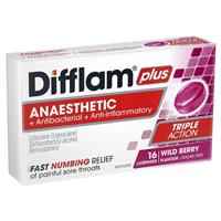 Difflam Plus Anaesthetic Sugar Free Wild Berry 16 Lozenges