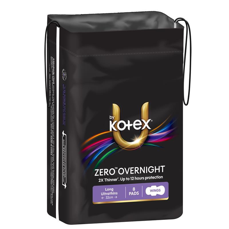 U by Kotex Zero Pads Overnight 8 Pack