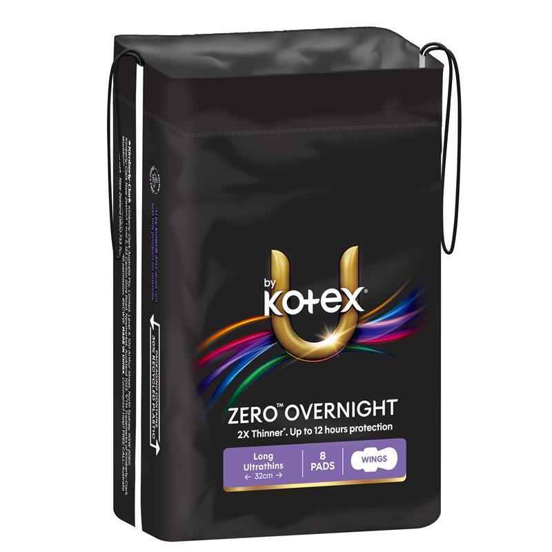 U by Kotex Zero Overnight Wing Pad 8 Pack