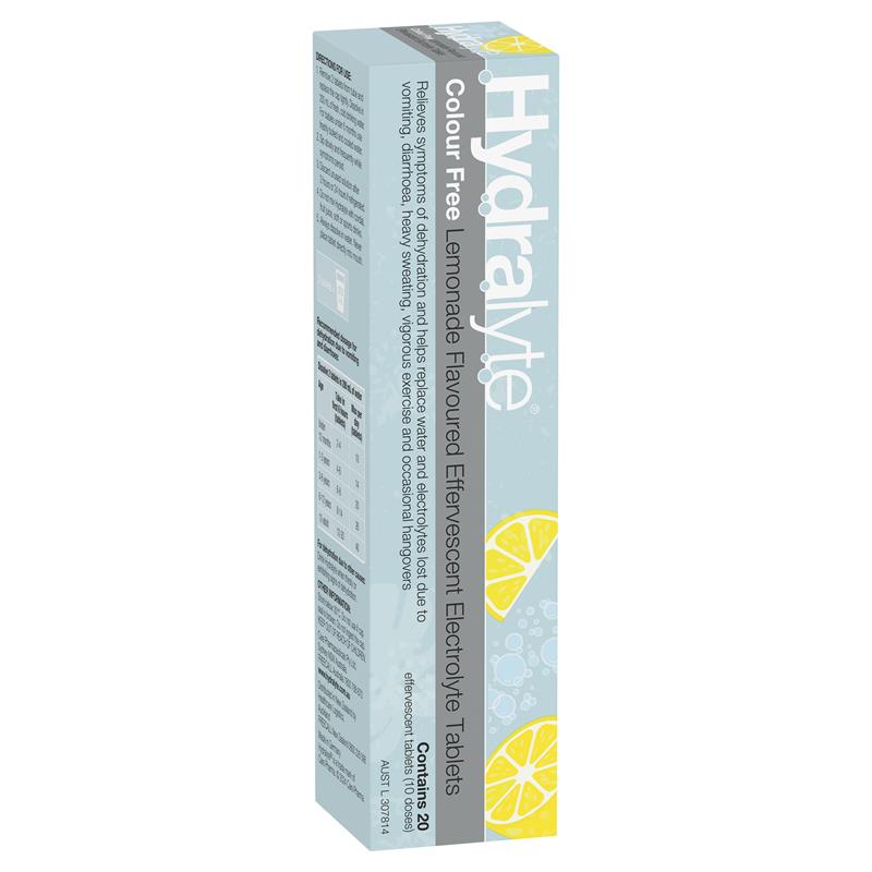 Hydralyte Electrolyte Effervescent Colour Free Lemonade 20 Tablets