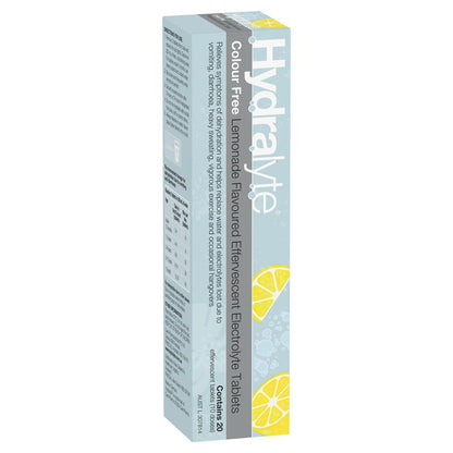 Hydralyte Electrolyte Effervescent Colour Free Lemonade 20 Tablets