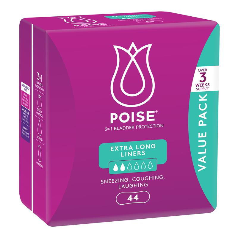 Poise Incontinence Liners Extra Long 44 Pack