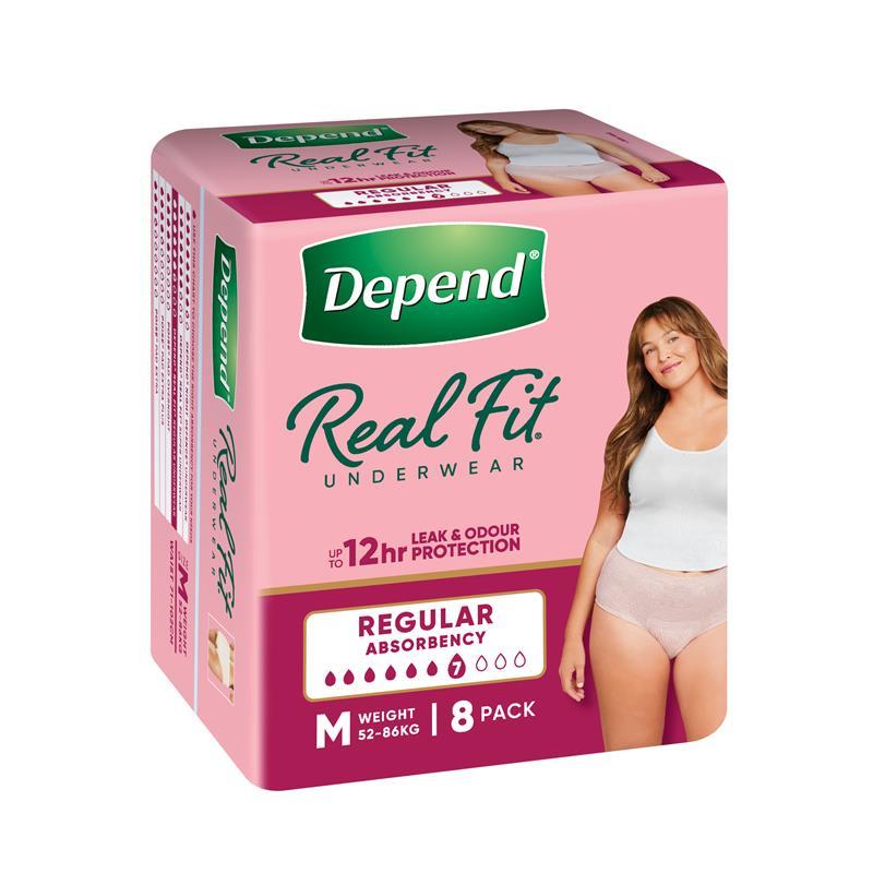 Depend Real Fit Regular Incontinence Underwear for Women Medium 8 Pack