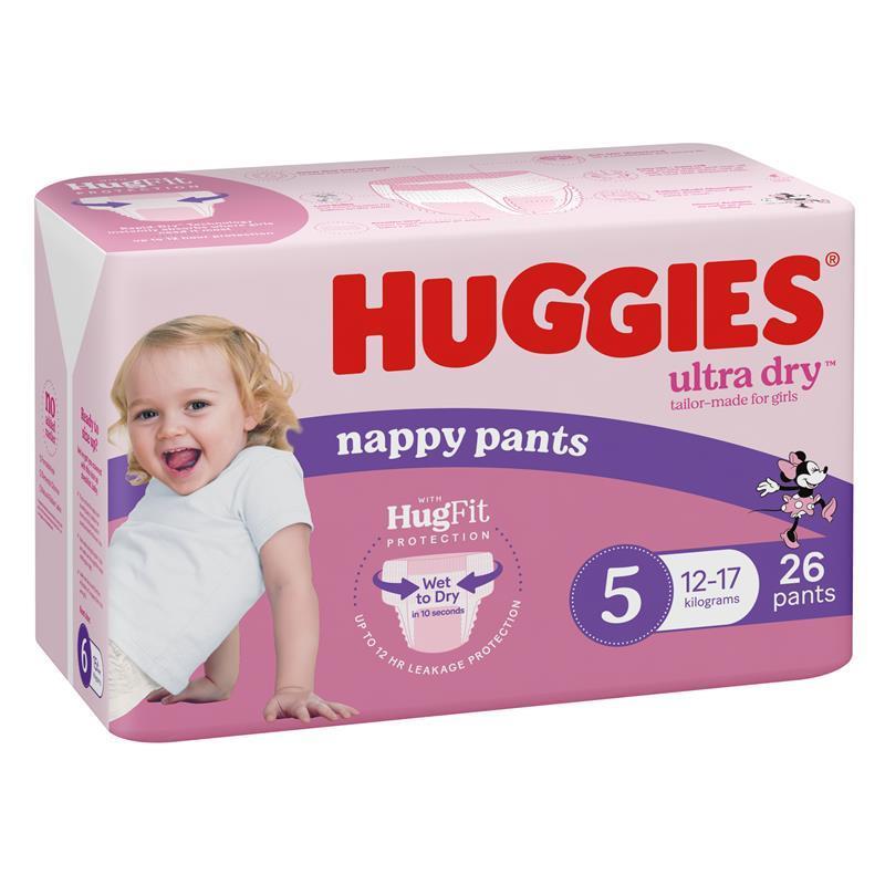 Huggies Ultra Dry Nappy Pants Size 5 12-17kg Girl 26 Pack