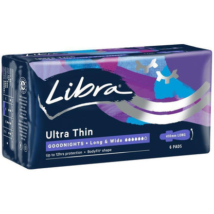 Libra Goodnights Pads Ultra Thin Long & Wide 6 Pack