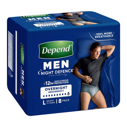 Depend Men Night Defence Incontinence Underwear Large 8 Pack
