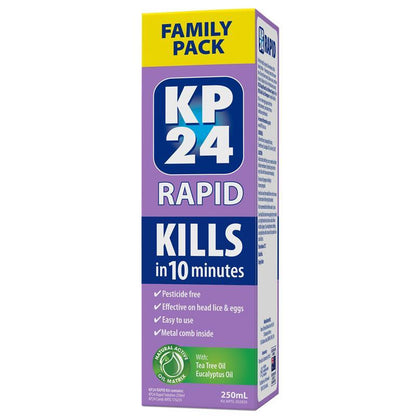 KP24 Rapid 10 Minute Head Lice/Nit Solution 250ml with Comb Family Pack