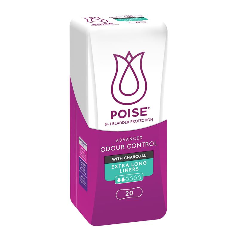 Poise Incontinence Liners Extra Long with Charcoal 20 Pack