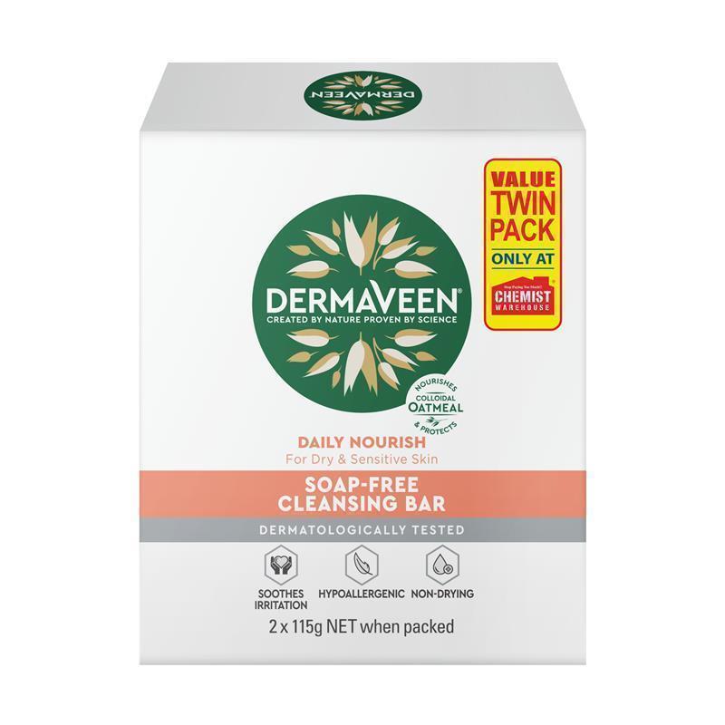 DermaVeen Daily Nourish Soap Free Cleansing Bar 2 x 115g Exclusive Pack
