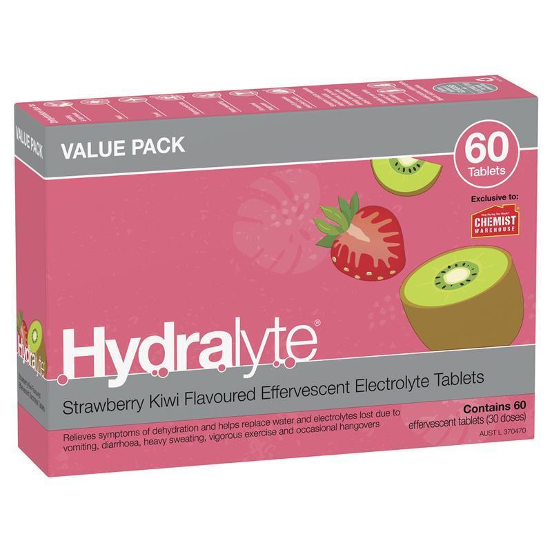 Hydralyte Electrolyte Effervescent Strawberry Kiwi 60 Tablets Exclusive Size