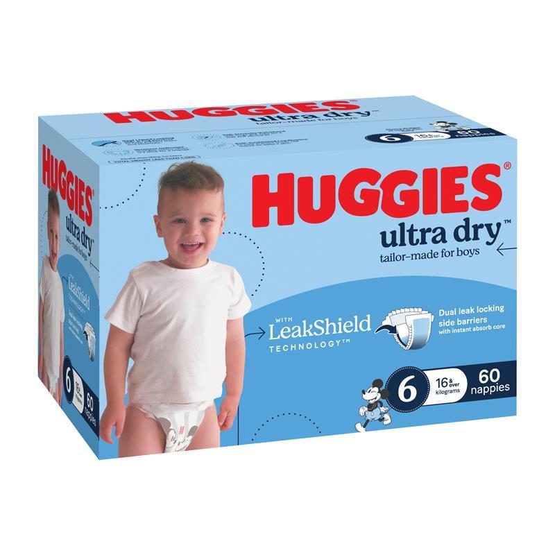 Huggies Ultra Dry Nappies Boys Size 6 (16kg+) 60 Pack