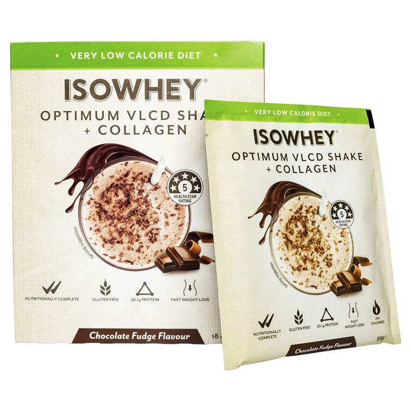 IsoWhey Optimum VLCD Shake + Collagen Chocolate Fudge 18 x 55g - GimmeNow