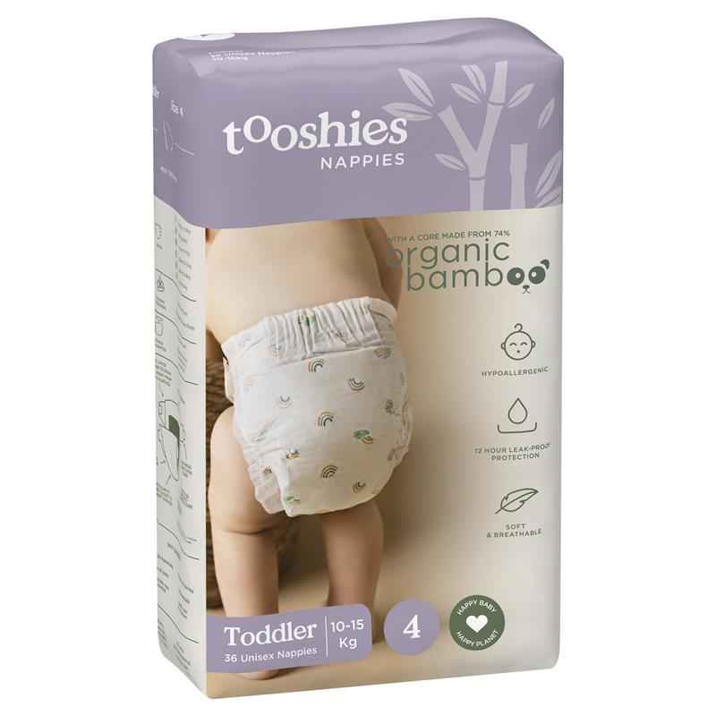 Tooshies Eco Nappies with Organic Bamboo Size 4 Toddler 10-15kg, 36 pack