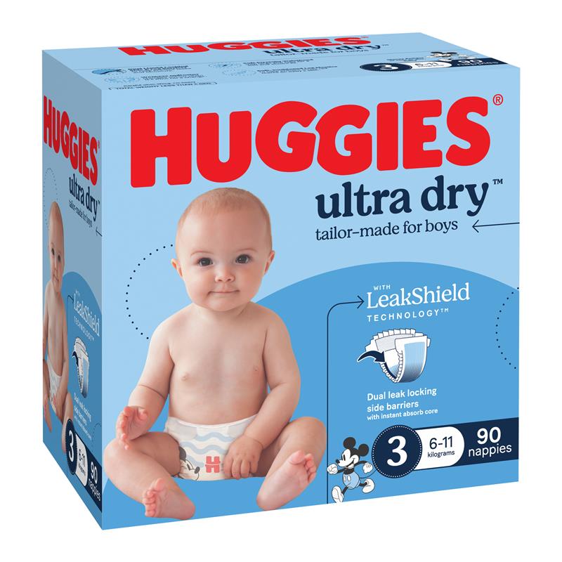 Huggies Ultra Dry Nappies Boys Size 3 (6-11kg) 90 Pack