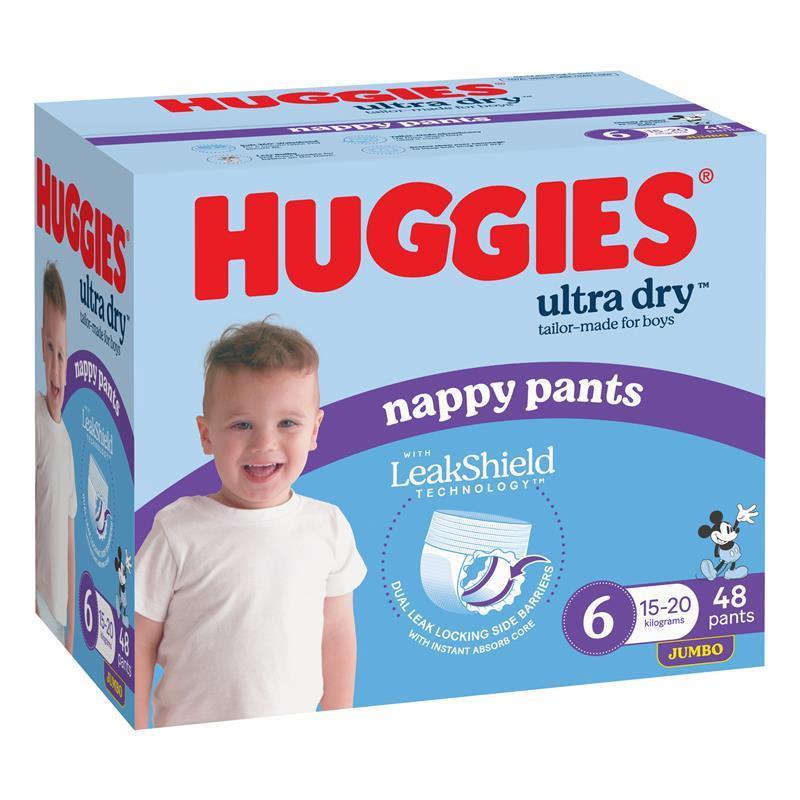 Huggies Ultra Dry Nappy Pants Boys Size 6 (15-20kg) 48 Pack