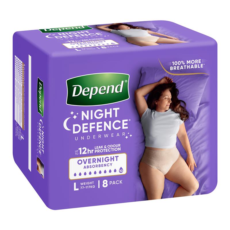 Depend Night Defence Incontinence Underwear for Women Large 8 Pack