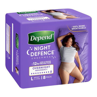 Depend Night Defence Incontinence Underwear for Women Large 8 Pack