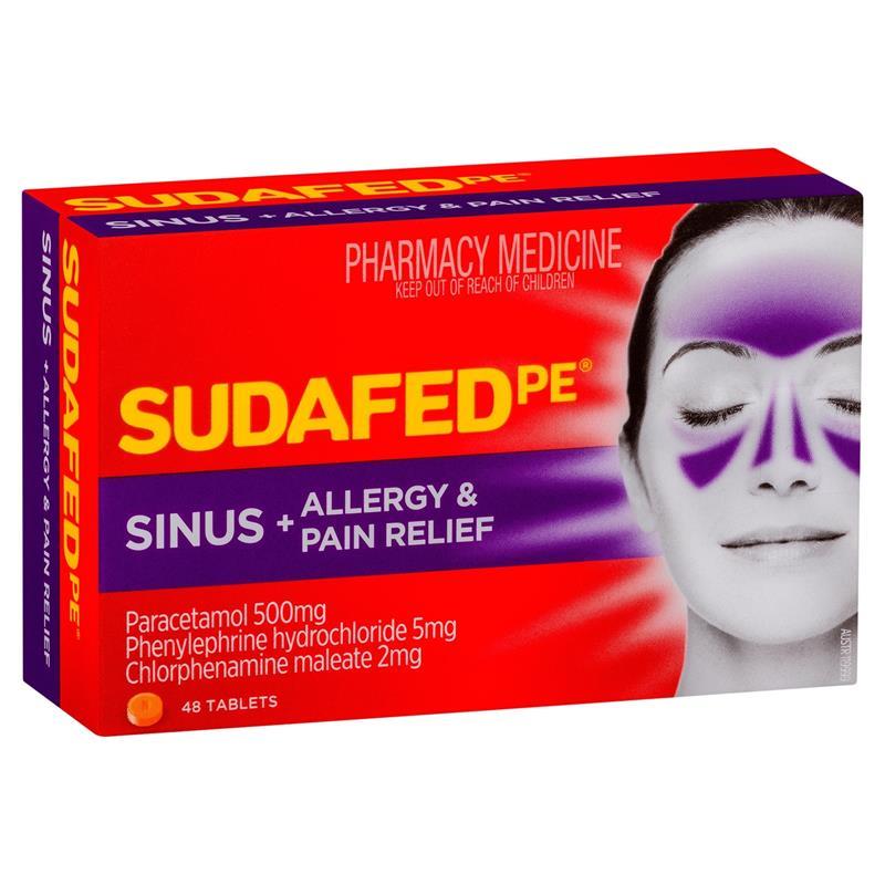 Sudafed PE Sinus + Allergy & Pain Relief 48 Tablets