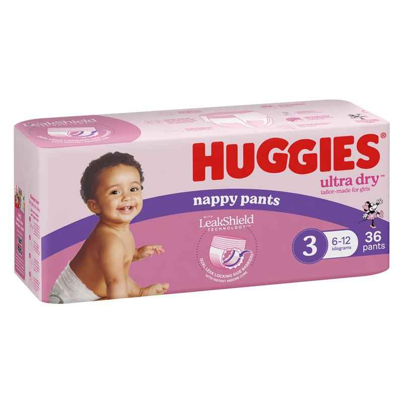 Huggies Ultra Dry Nappy Pants Size 3 Crawler Girl 36 Pack