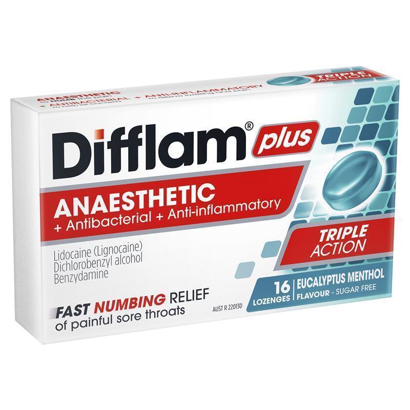 Difflam Plus Anaesthetic Sugar Free Eucalyptus Menthol 16 Lozenges