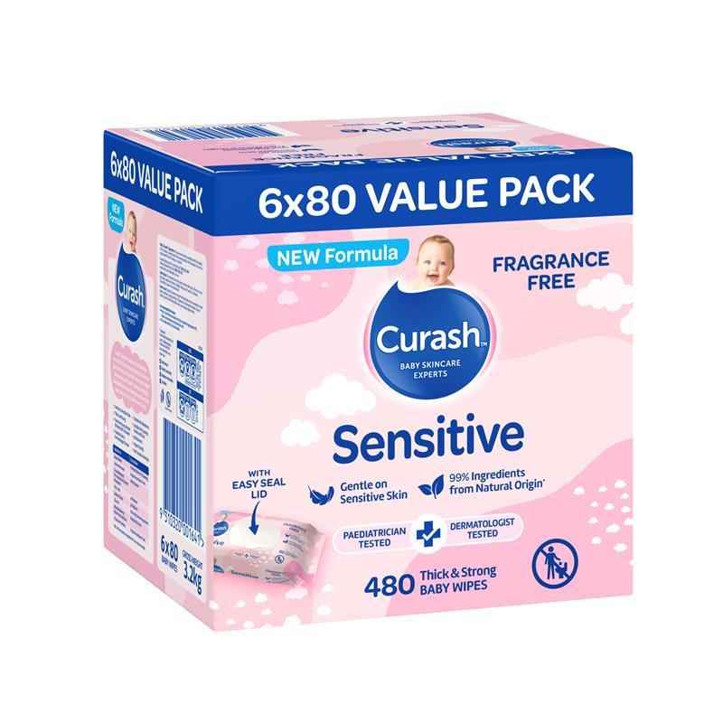 Curash Babycare Fragrance Free Wipes 6 x 80