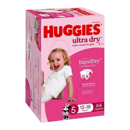 Huggies Ultra Dry Nappies Girl Size 5 Jumbo 64 Pack