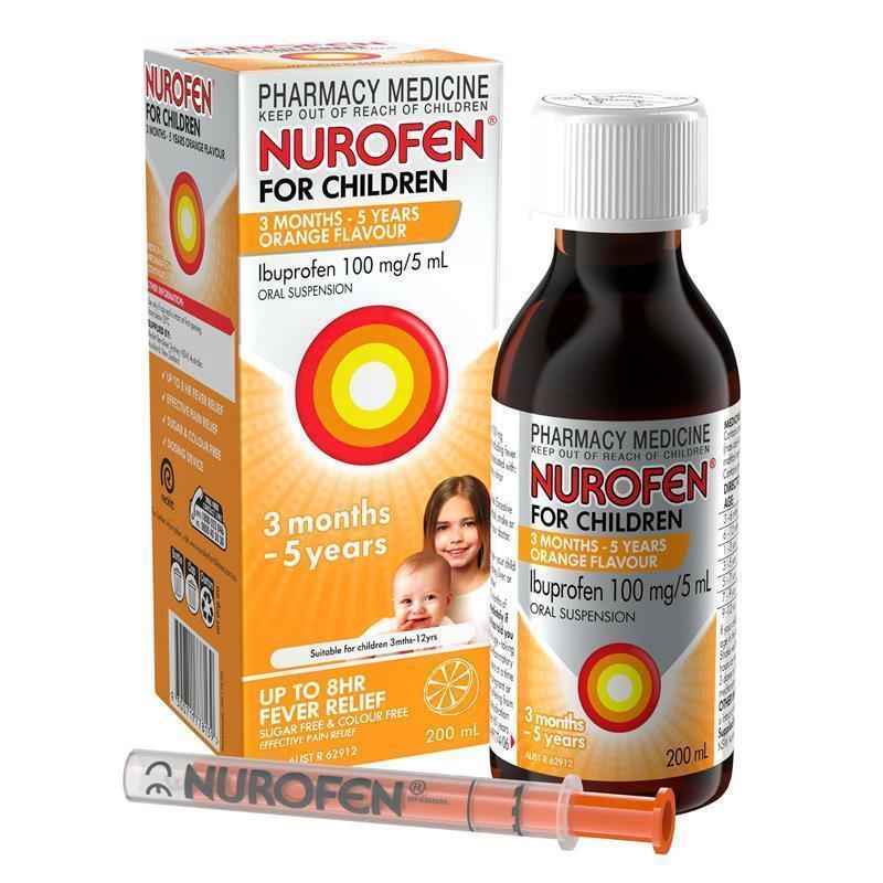 Nurofen For Children 3 months - 5 years Pain and Fever Relief 100mg/5mL Ibuprofen Orange 200mL
