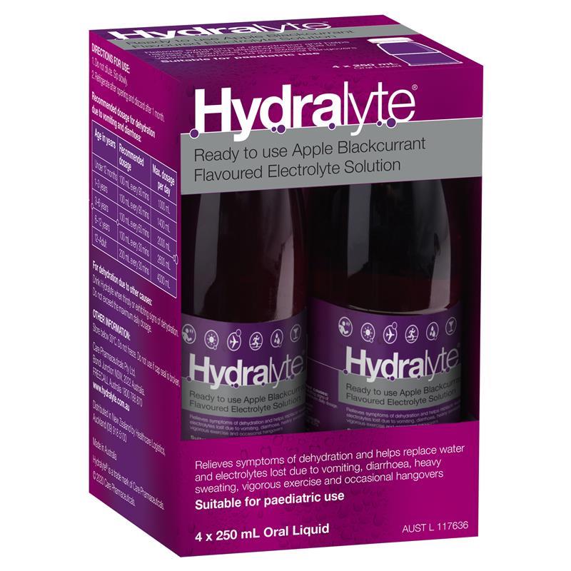 Hydralyte Electrolyte Apple Blackcurrant 4 Pack (4x250ml) Solution - GimmeNow