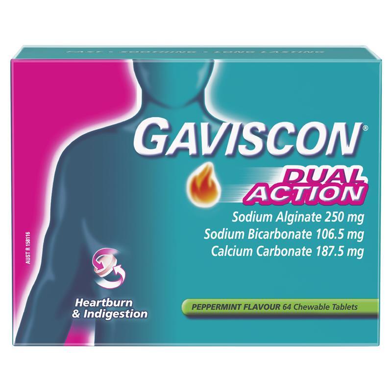 Gaviscon Dual Action Peppermint 64 Chewable Tablets