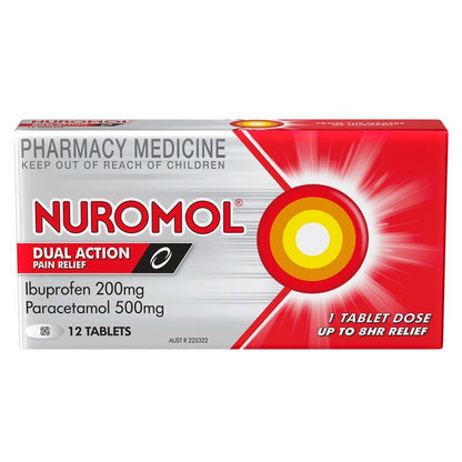 Nuromol Strong Pain Relief Tablets 12 pack Ibuprofen 200mg Paracetamol 500mg