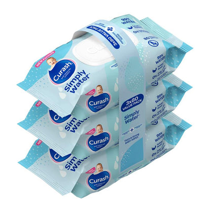 Curash Simply Water Wipes 3 x 80 Pack