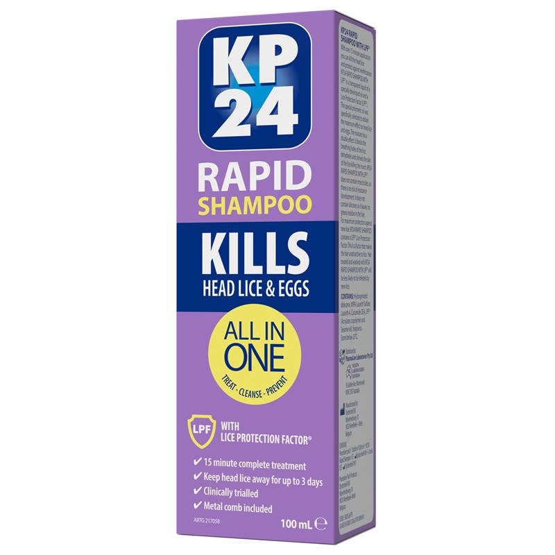 KP24 Rapid 15 Minute Head Lice/Nit Shampoo with Lice Protection Factor 100ml with Comb
