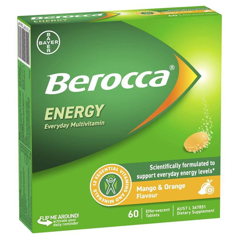 Berocca Energy Mango And Orange 60 Effervescent Tablets Exclusive Size