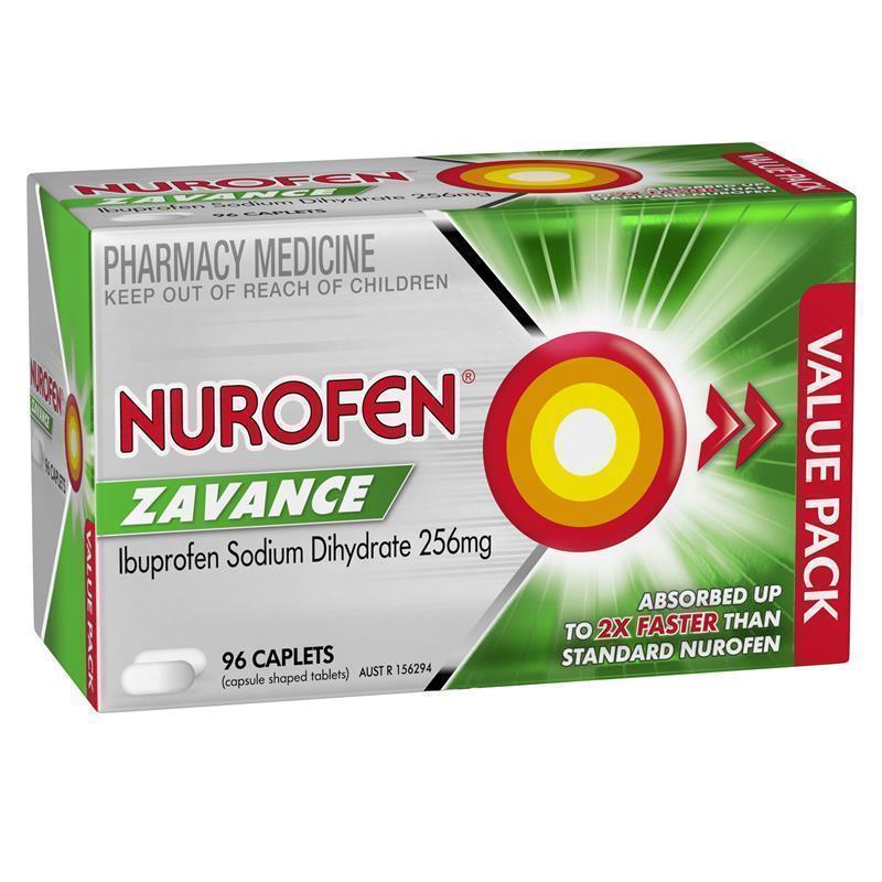 Nurofen Zavance Fast Pain Relief Caplets 256mg Ibuprofen 96 Pack