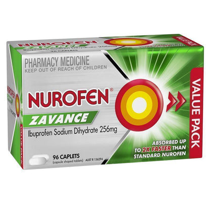 Nurofen Zavance Fast Pain Relief Caplets 256mg Ibuprofen 96 Pack
