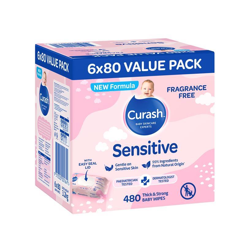 Curash Babycare Fragrance Free Wipes 6 x 80