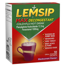 Lemsip Max Cold & Flu Hot Drink with Decongestant Blackcurrant 10 Sachets - GimmeNow